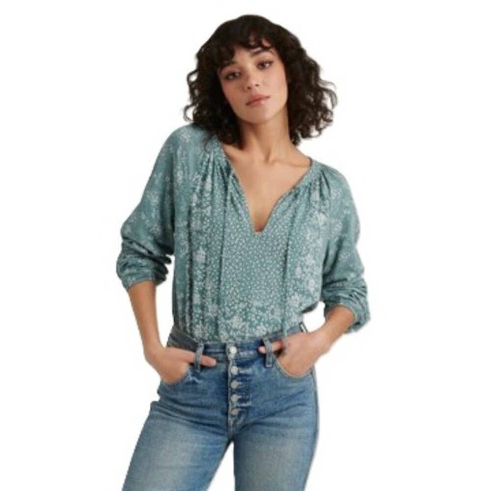 Lucky Brand Raglan Sleeve Printed Peasant Top XL